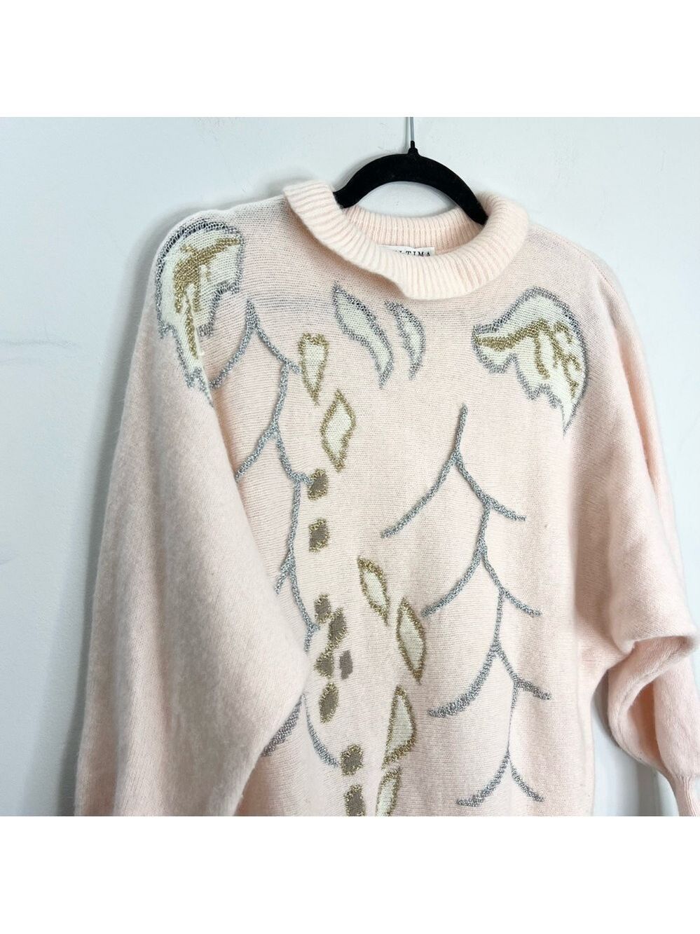 Vintage L'Ultima pale pink fuzzy Angora bat wing dolman sleeve sweater - Picture 6 of 12
